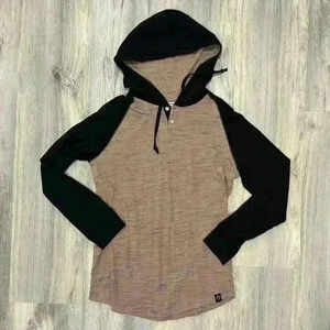 Free Planet Beige Black Pullover Lightweight Hoodie Long Sleeve Henley Size S